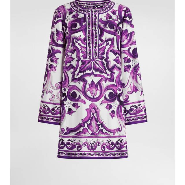 Majolica Silk Twill Long-Sleeve Mini Shift Dress - MIXPRTVIOL - 36 IT (0 US)