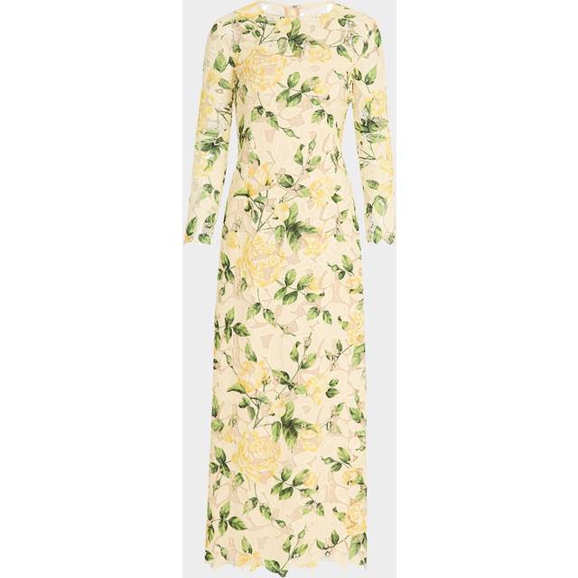 Long-Sleeve Printed Garden Rose Guipure Maxi Dress - YELLOWSOFTYELLOW - 6