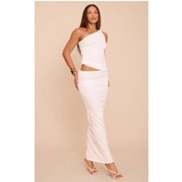 Tall White Mesh Ruched Maxi Skirt, White - 12