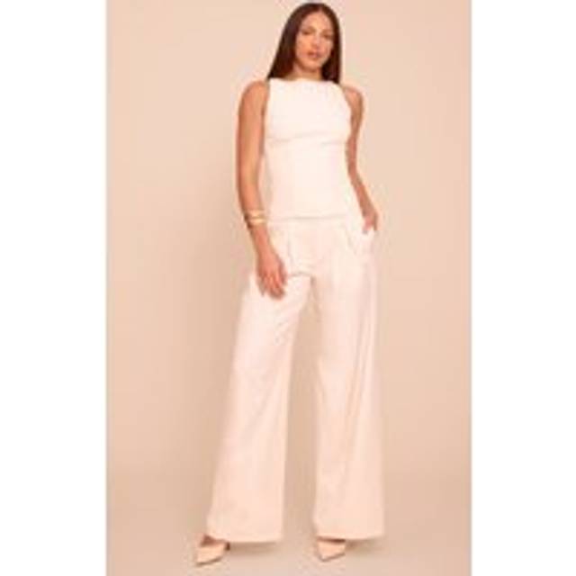 Tall Cream Tailored Woven Wide Leg Trousers, White - 6