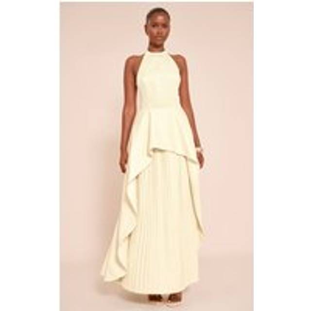 Lemon Woven Halterneck Pleated Underlay Maxi Dress, Lemon - 6