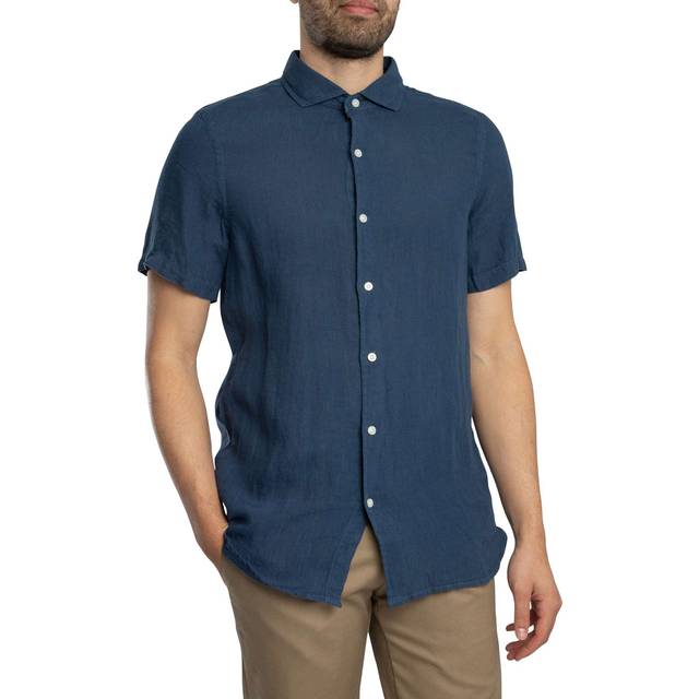 Men's Superdry Men's Vacation Linen Short Sleeve Shirt Navy - Size: 38/Regular