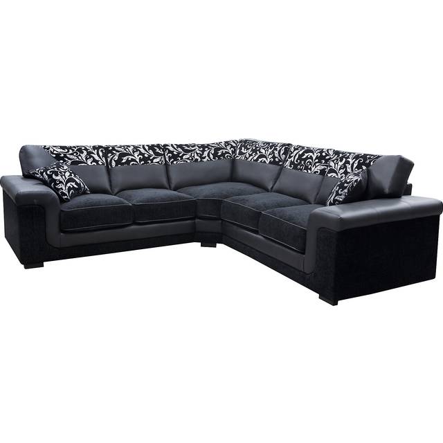 Symphony Corner Sofa Black Faux Leather Fabric Settee