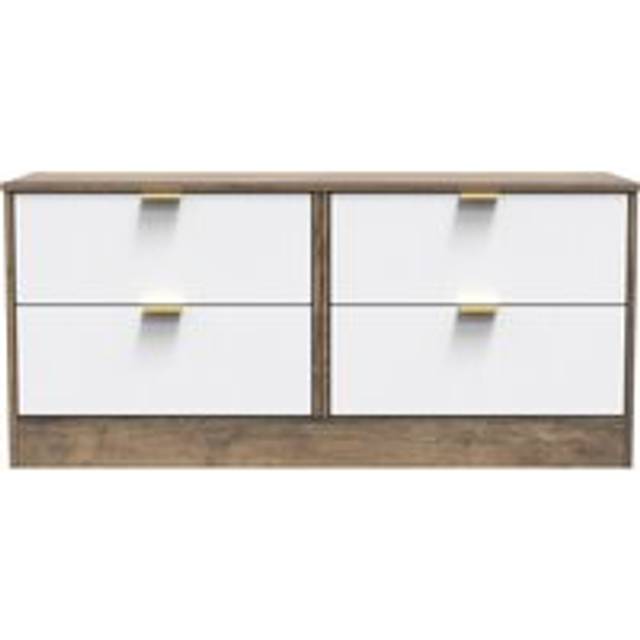 Welcome Furniture Ready Assembled Nashville 4 Drawer Bed Box In White Matt & Vintage Oak, White