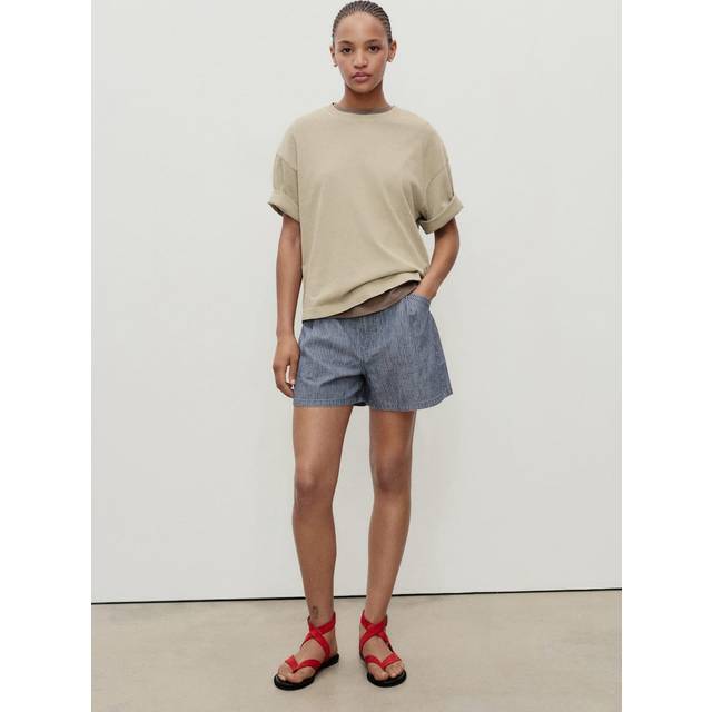 Striped denim shorts with pleats blue - Woman - 18 - MANGO - Blue