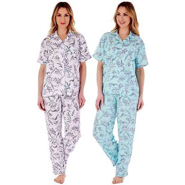 Womens slenderella pyjamas floral short sleeve button through pyjama set