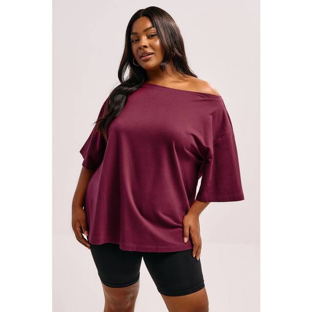 Yours Curve Red Slash Neck Heavyweight Tshirt, Women's Curve & Plus Size, Yours - 30-32