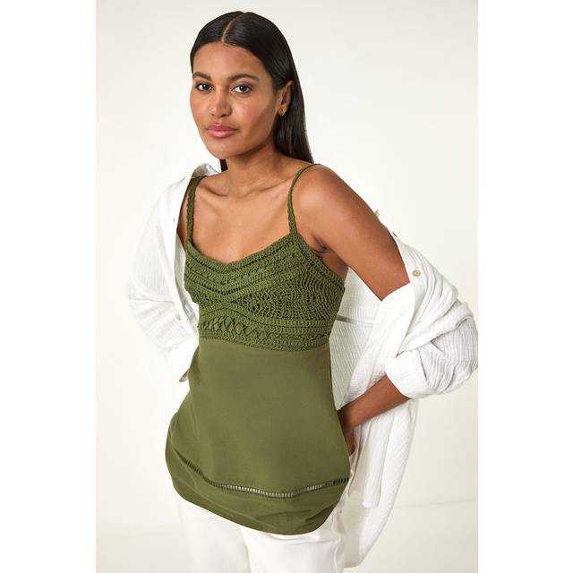 Crochet V-Neck Cami Top - Khaki - 20