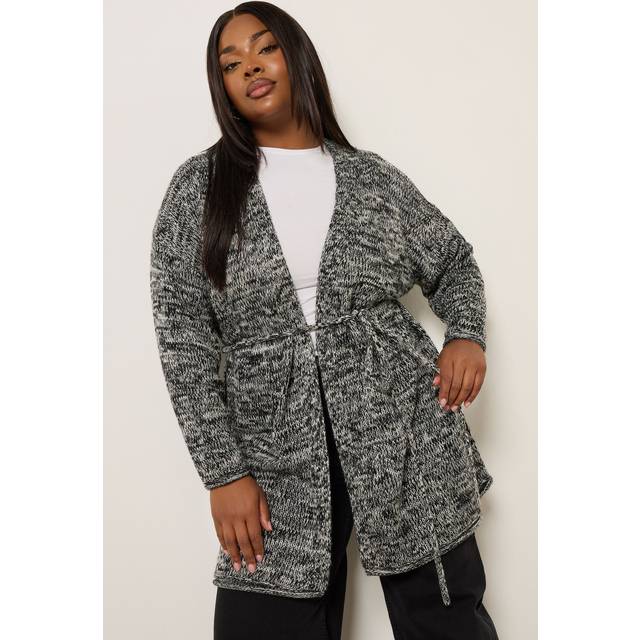 Yours Curve Black Twist Knit Belted Cardigan, Women's Curve & Plus Size, Yours - 18-20