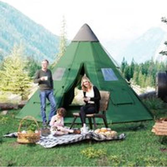 Outsunny 6-7 Person Large Family Party Camping Tent W/ Carrying Bag, Green