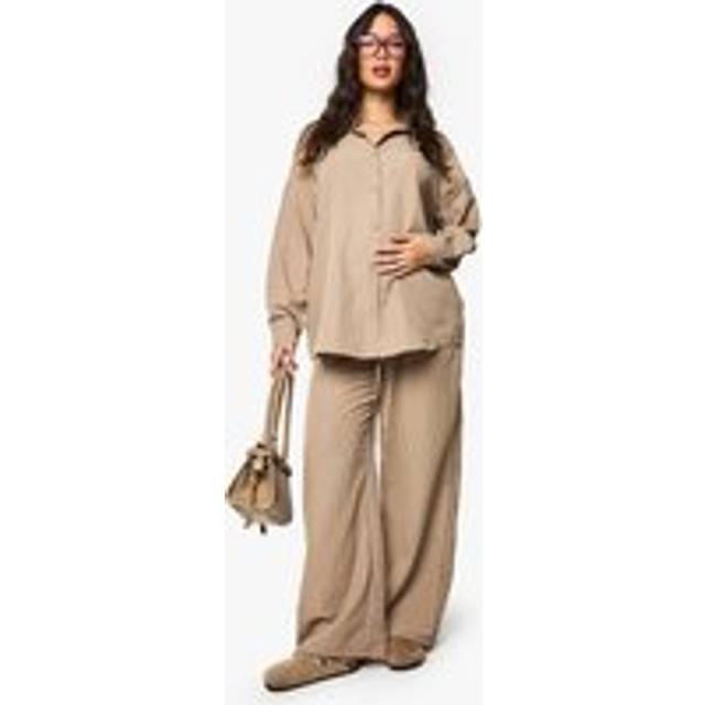 Womens MATERNITY CRINKLE STRIPE TROUSER - Beige - 8