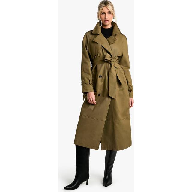 Womens Belted Trench Coat - Khaki - 8