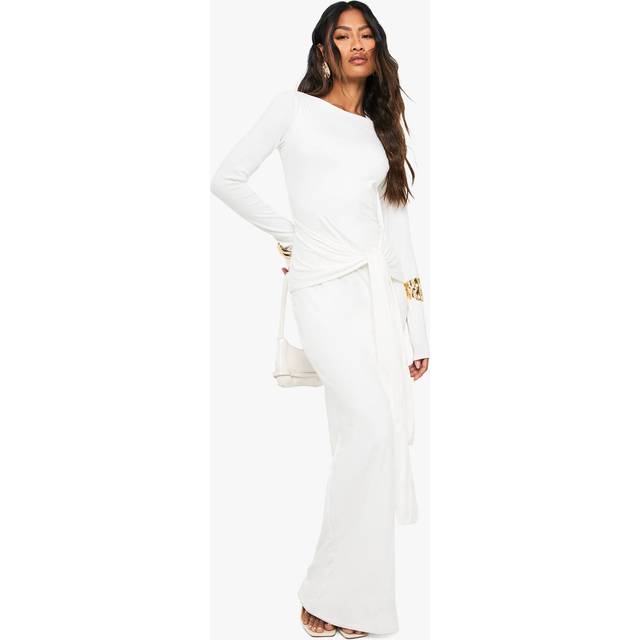 Womens Knot Detail Long Sleeve Maxi Dress - White - 12