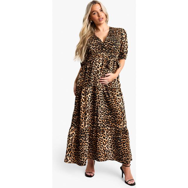 Womens MATERNITY LEOPARD WOVEN PUFF SLEEVE MIDAXI DRESS - Multi - 10