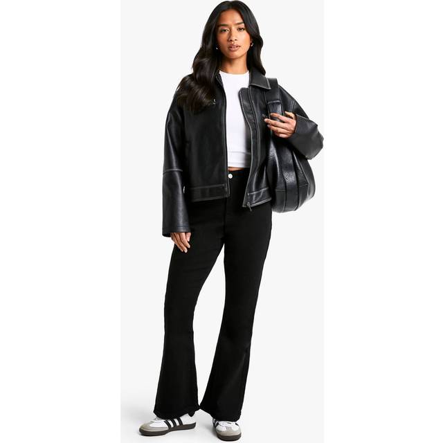 Womens Petite High Waist Flared Leg Jean - Black - 12/26L, Black