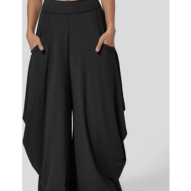 TEMU Women's Casual Wide-leg Pants With Multi- - Soft Stretchy Fabric, Relaxed Fit, Machine Washable, Versatile For Commuting, Walking & , Highwaisted Style, Soft Fabric Leggings