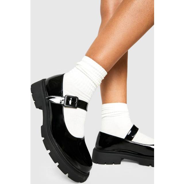 Womens Chunky Patent Mary Jane Ballets - Black - 5, Black