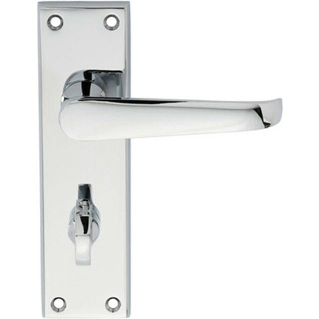 PAIR Straight Victorian Lever on Bathroom Backplate 150 x 43mm Polished Chrome