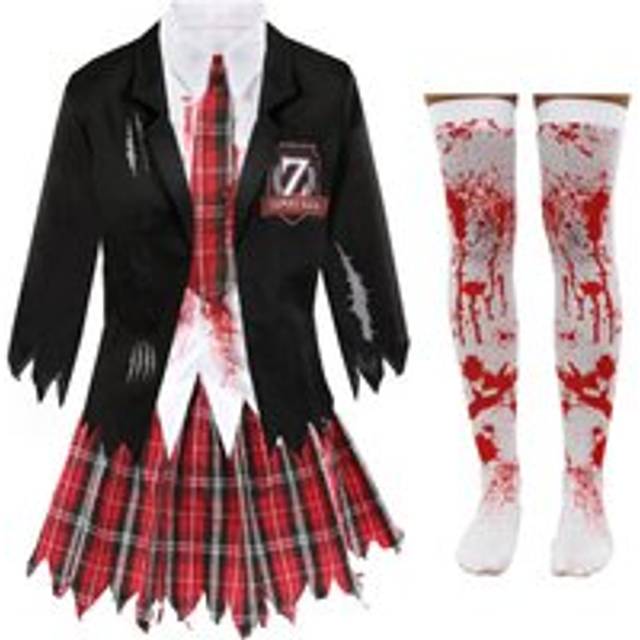 Zombie Schoolgirl Costume With Stockings - Multi - XL