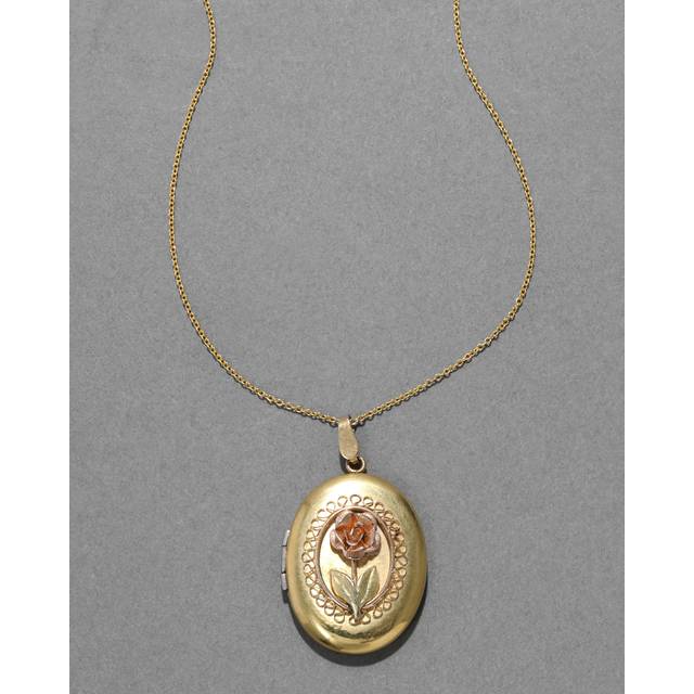 Alexis Bittar Vintage 1950S 14K Filled 3D Rose Oval Locket Necklace in Gold | Statement Jewelry from Alexis Bittar (One Size)