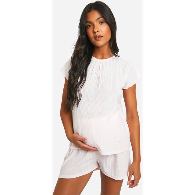 Womens Maternity Pointelle T-Shirt And Short Pyjama Set - Pink - 8, Pink