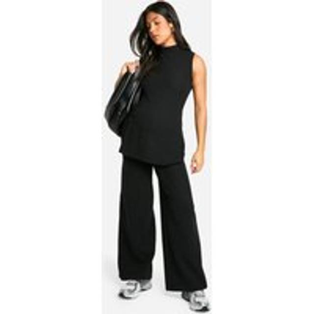 Womens Maternity Soft Rib Wide leg Trousers - Black - 18