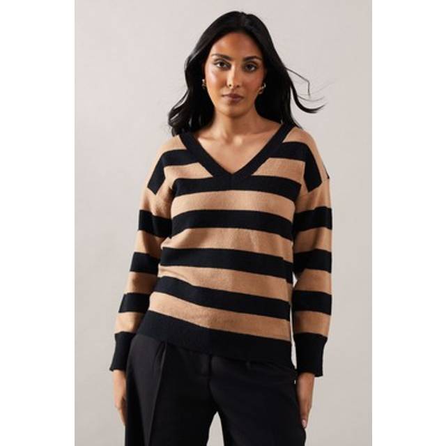 Wallis womens jumper striped v neck long sleeve casual multi all seasons