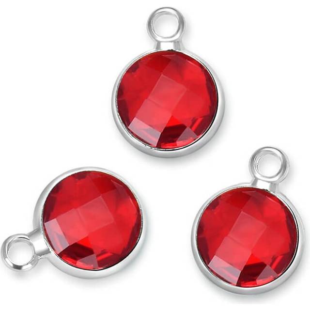 Adabele 50pcs Grade A January Red Birthstone Charms 6mm (0.24 Inch) Silver Plated Crystal Pendant Drop Bead for Women Men Jewelry Making CCP2-S1