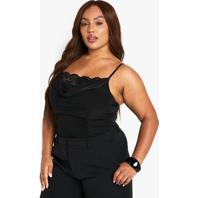 Womens Plus Lace Insert Slinky Bodysuit - Black - 24