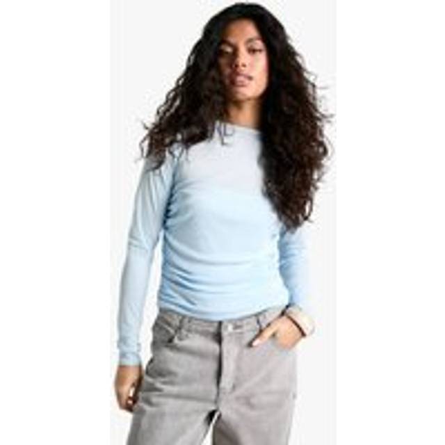Womens Textured Mesh Ruched Side Top - Blue - 10, Blue