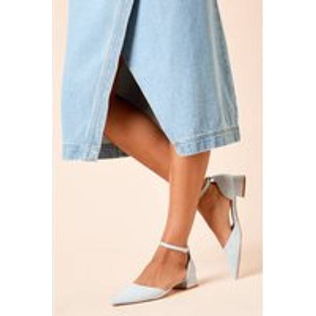Womens Bennie Faux Suede Pointed Low Block Heel Court Shoes - Light Blue - 5