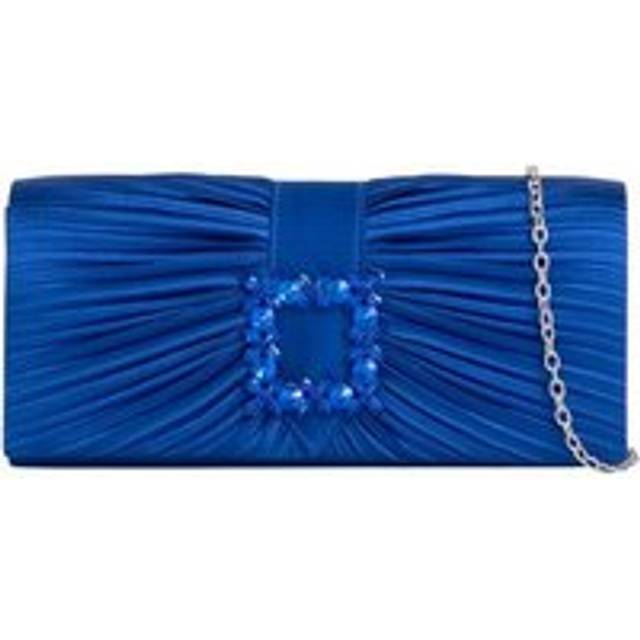 Pleated Clutch with Crystal Embellishment in Royal Blue - One Size
