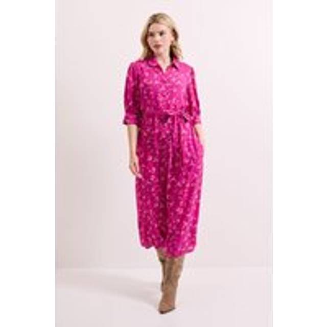 Womens Pink Floral Midi Shirt Dress - 18