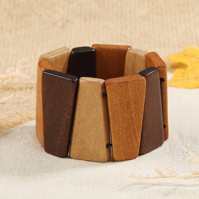 TEMU Bohemian Handcrafted Beaded Wooden Bracelet, Vintage Ethnic Style, Women's Boho Vacation Wristband, Daily & Party Accessory, , Spring Festival Gift