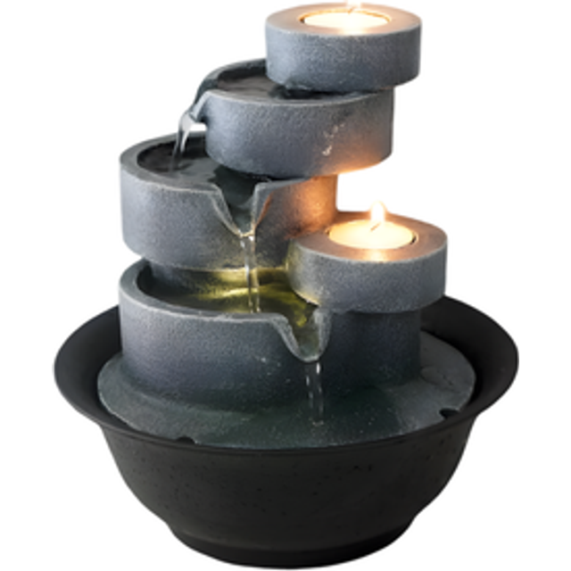 Slate Effect Cascading Bowls Tabletop Water Feature with LED Lights 21cm - Grey - One Size