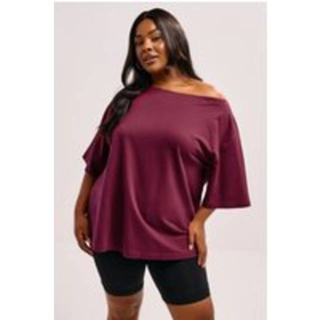 Yours Curve Red Slash Neck Heavyweight Tshirt, Women's Curve & Plus Size, Yours - 22-24
