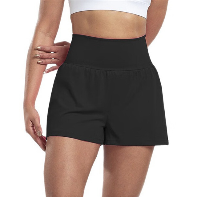 Flowy Running Shorts Women Workout Athletic Gym Yoga High Waisted with Pockets Cute Sweat Short Pants Casual Summer Black L