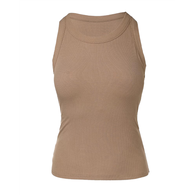Tank Tops with Built in Bras Athletic for Women Ribbed Top Fitness Workout Running Khaki XL