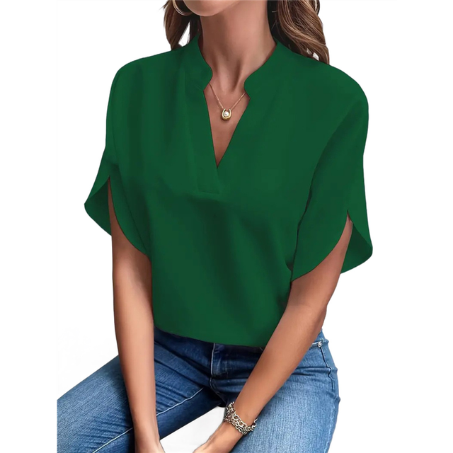 Women'S Chiffon Blouse Shirt V Neck Dressy Tunic Tops Green L