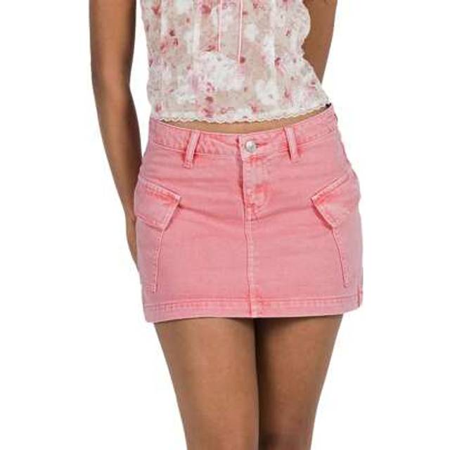 SHEIN Womens Cargo Denim Skirts Solid Color Mid Rise Mini Jean Skirts With Pockets Casual Streetwear