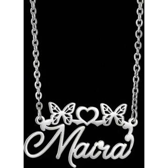 SHEIN Personalized Golden Heart-Shaped Butterfly Name Necklace - Elegant Stainless Steel Pendant With Engraved Words, Casual Decoration Or Gift, Exquisite C