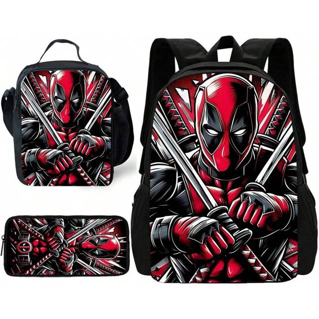 (TZ-199X56A6) pcs set Deadpools Super Heroes Child School Backpack with Lunch Bags ,Pencil Bags ,School Bags for Boys Girls Best Gift