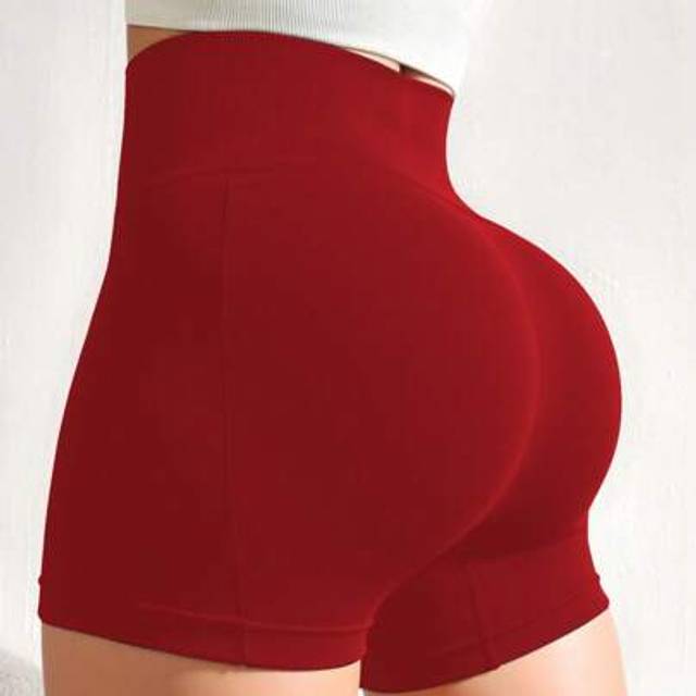 SHEIN 1pc Women Plus Size Solid Color Seamless High Waist Shorts, Comfortable Casual Sports Shorts For Running, Yoga, Exercise, Cycling