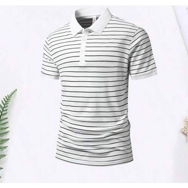 SHEIN 1pc Men&#39;s Summer Sporty Polo Shirt, Button Collar Striped Casual Short Sleeve, Breathable Fabric, Suitable For Outdoor Sports, Golf, Holiday Trips