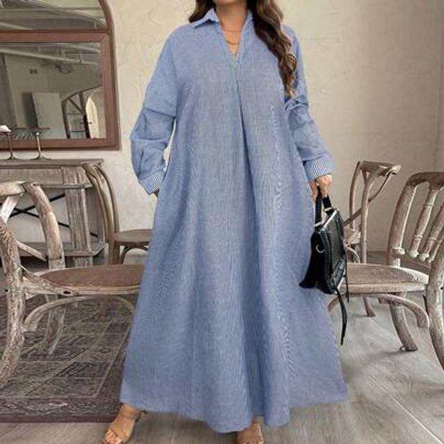 Luneh Plus Size Casual Striped Maxi Shirt Dress Western Wear Women Festival Boho Hippie Cowgirl Outfit Old Money Bohemian Summer Boho Old Money Summer Outfi