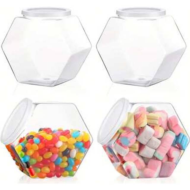 SHEIN 2/4pcs, Hexagonal Plastic Candy And Cookie Jars With Lids, Airtight Dry Food Containers, Suitable For Kitchen Countertops And Pantry, Storage Of Airti