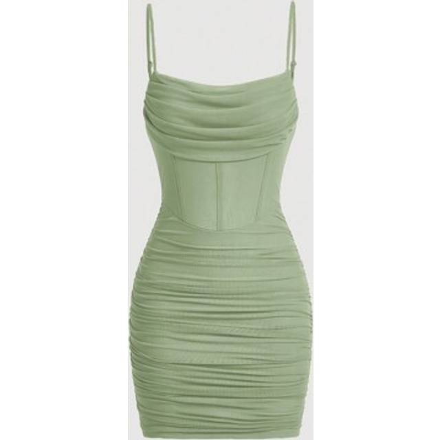 SHEIN Solid Color Pleated Bodycon Cami Dress,Pastel Dresses For Women