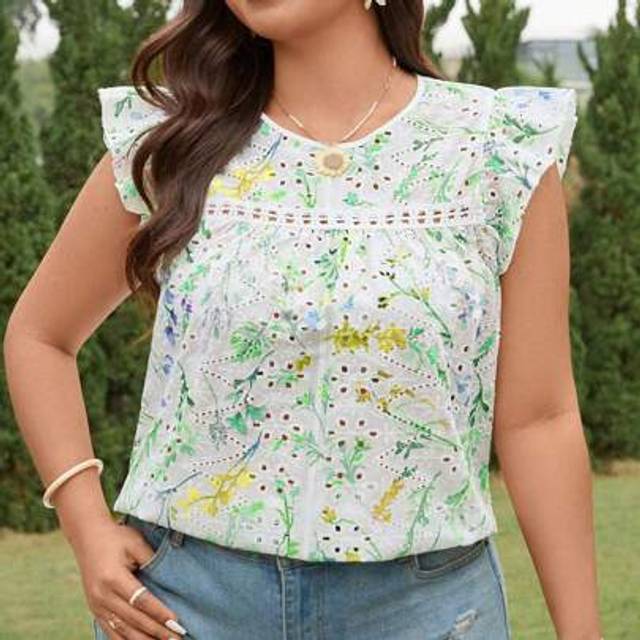 SHEIN Women&#39;s French Palace-Style Embroidered Blouse, Soft Casual Loose Wide-Sleeve Top, Summer