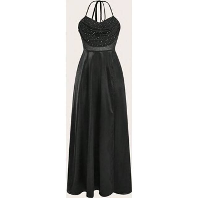 Slaydiva 2025 New Elegant Sexy Party Dress, Spaghetti Strap Design With Sequin, Mesh & Satin Patchwork, High Slit Flowy Hem, For Valentine&#39;s Day, New Year Part