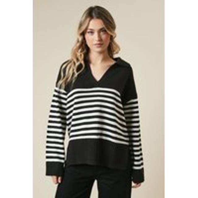 Dorothy perkins womens jumper black striped collared knitted relaxed chic style